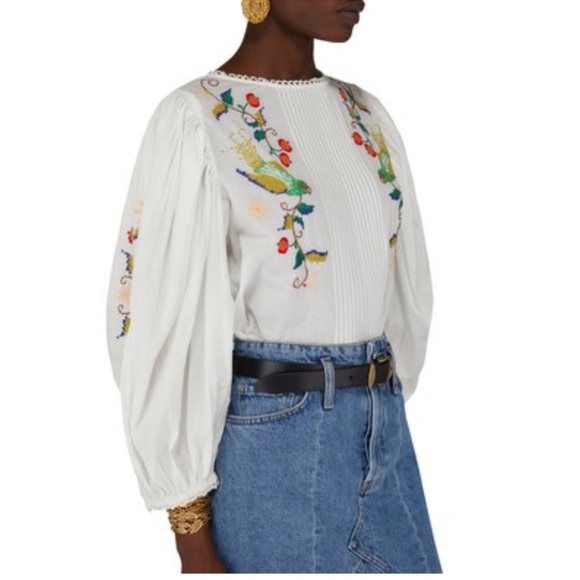FARM Rio Tops - Farm Rio Pitanga Embroidered Peasant Blouse Size XL